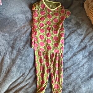 Kickee Pants Green and Pink Kids Pajama Set